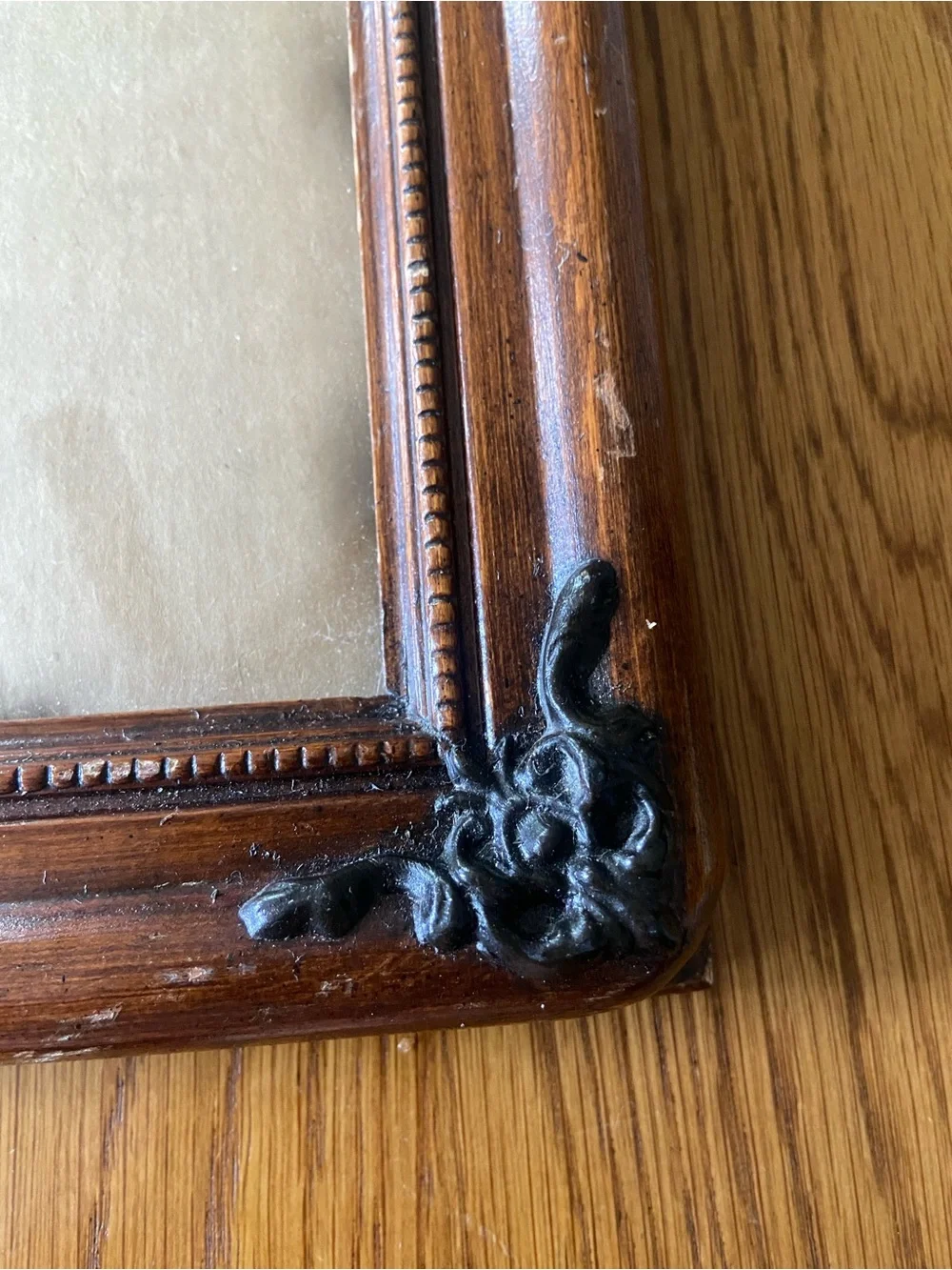 Vintage Square Brown Wood with Decorative Cast Metal Wall Frame